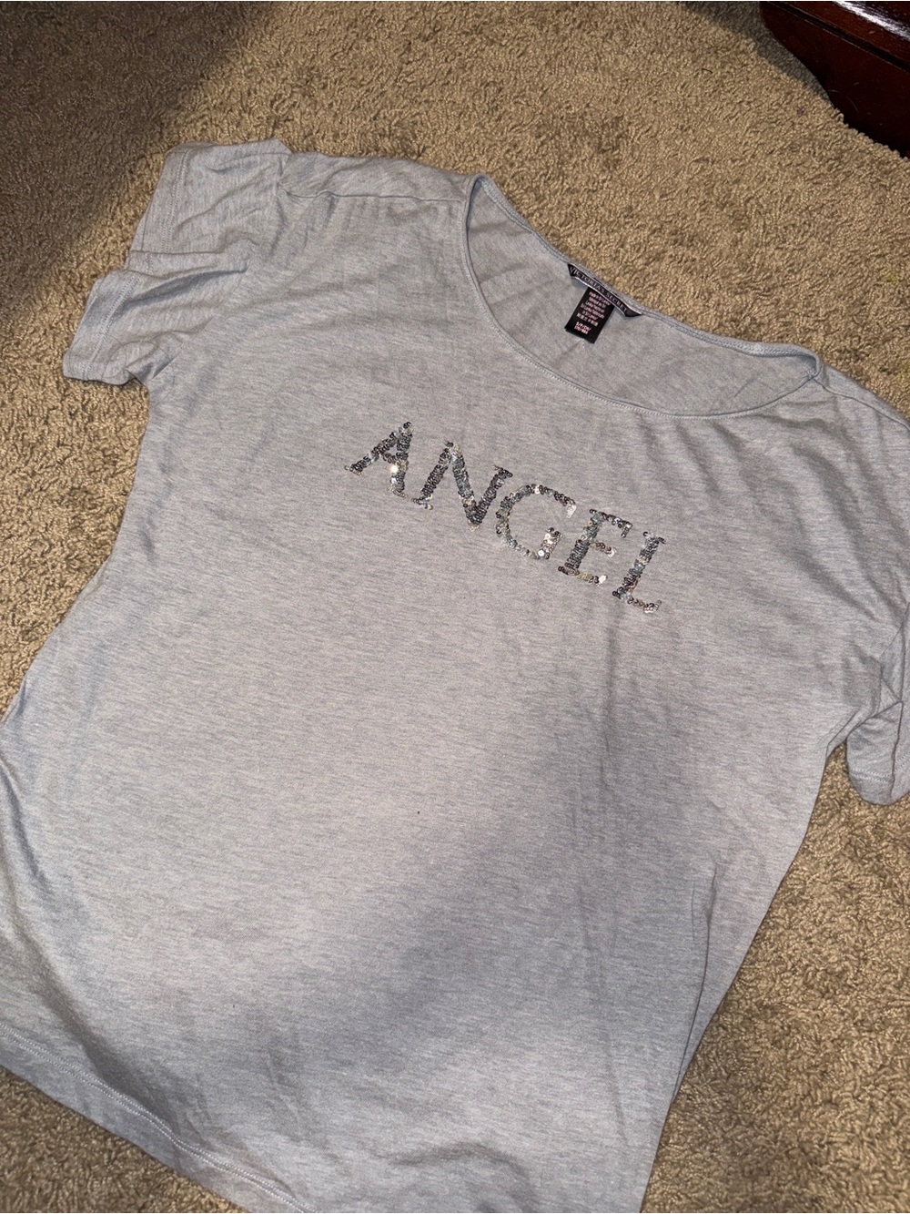 Victoria Secret Gray 'ANGEL' Sequin Graphic Tee